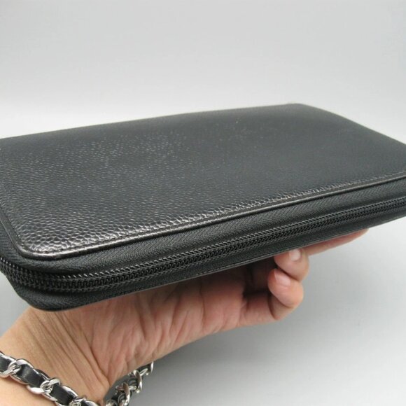 Vintage Chanel Black Caviar Leather Long Bag Wallet - Picture 7 of 16